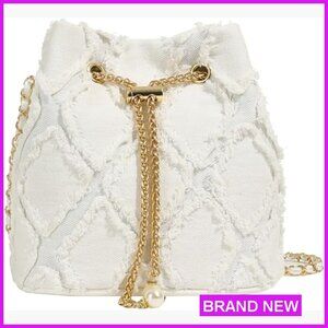 Quilted Denim Hobo Bag Drawstring Bucket Purse Crossbody Casual Chic